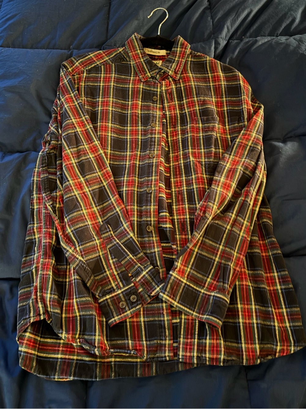 L.L. Bean Men's Red, Black and Green Plaid Button-Down Shirt